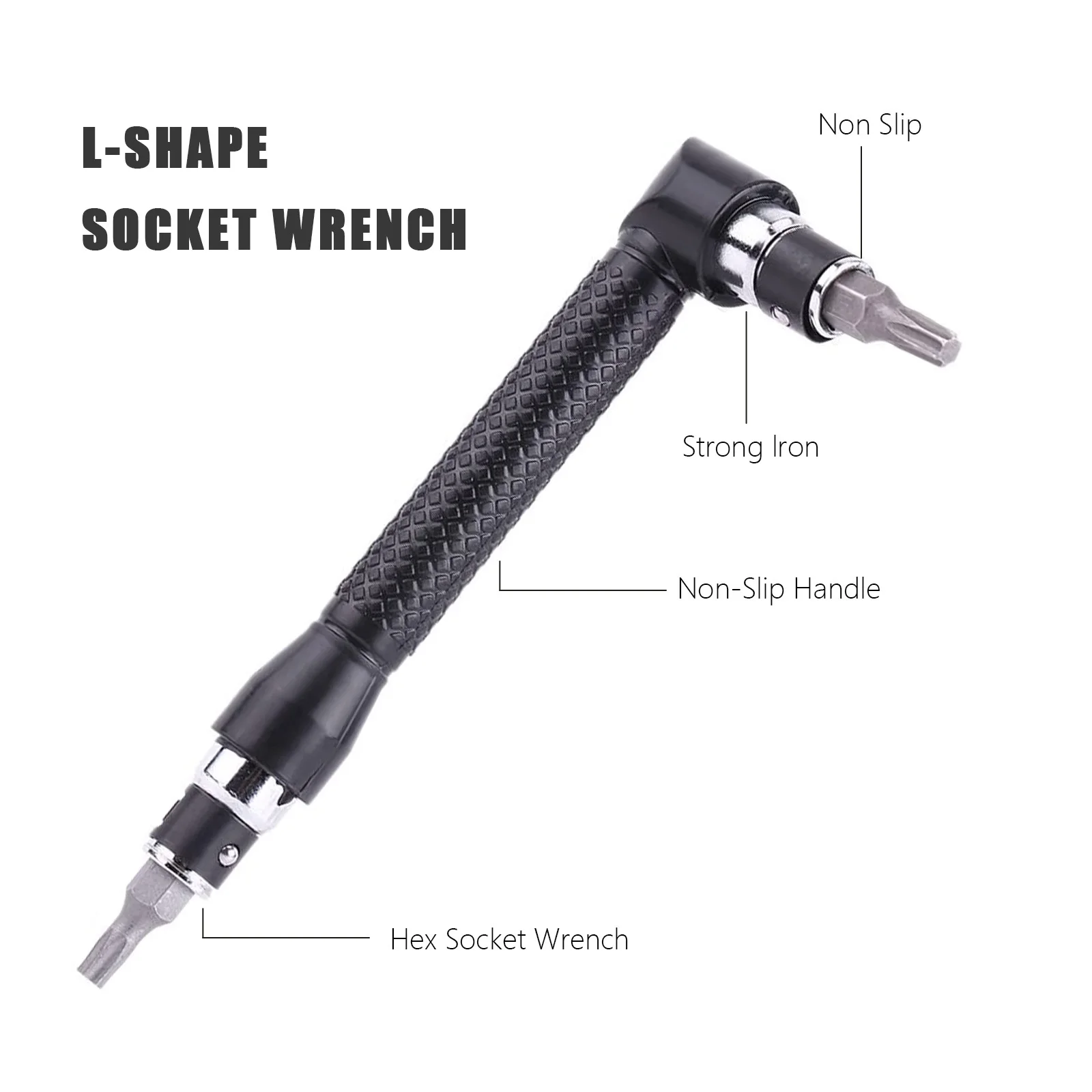 L-Shape Dual Head Socket Wrench 1/4 Inch 6.35mm Screwdriver Bit Kit 90 Degree Angled Hex Socket Drill Bit Holder Hand Tool Set