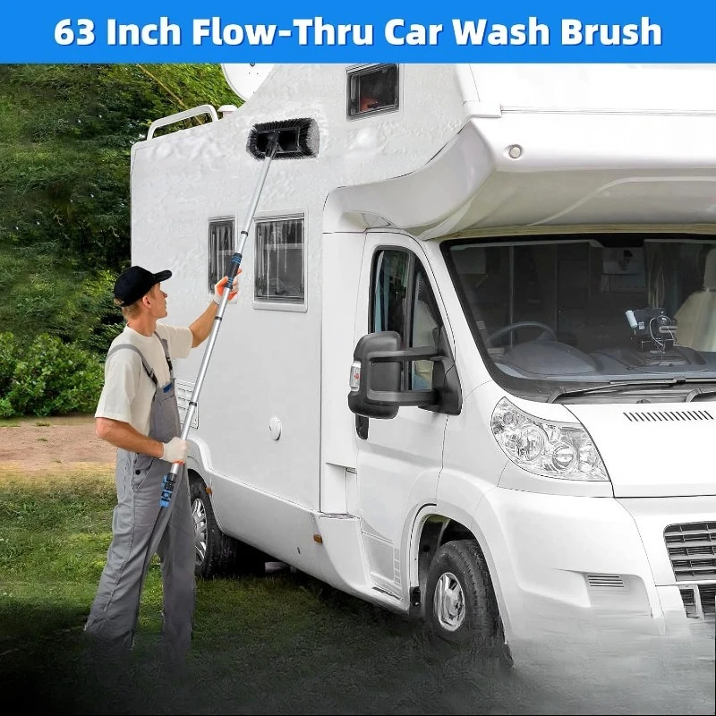 

new, Complete Soft Bristles Car Washing Brush Mop Kit, with Car Brush Head Cover, Wash Mitt 63'' Flow-Thru Car Wash Brush