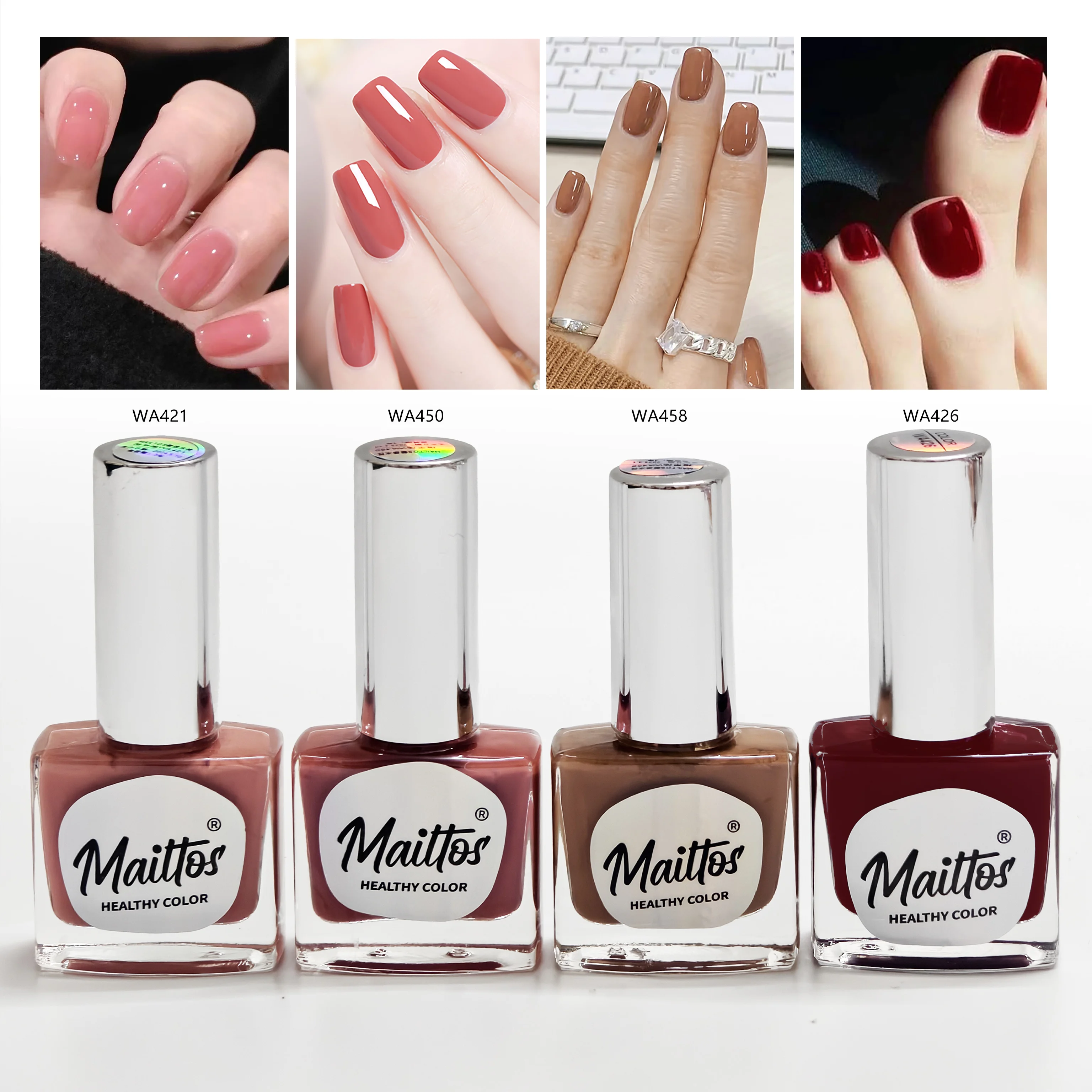

12mlx4 [421/426/450/458] pink, red, origin, Water-based Nail Polish, Oderless, dry quickly, No need lamp, easy tear