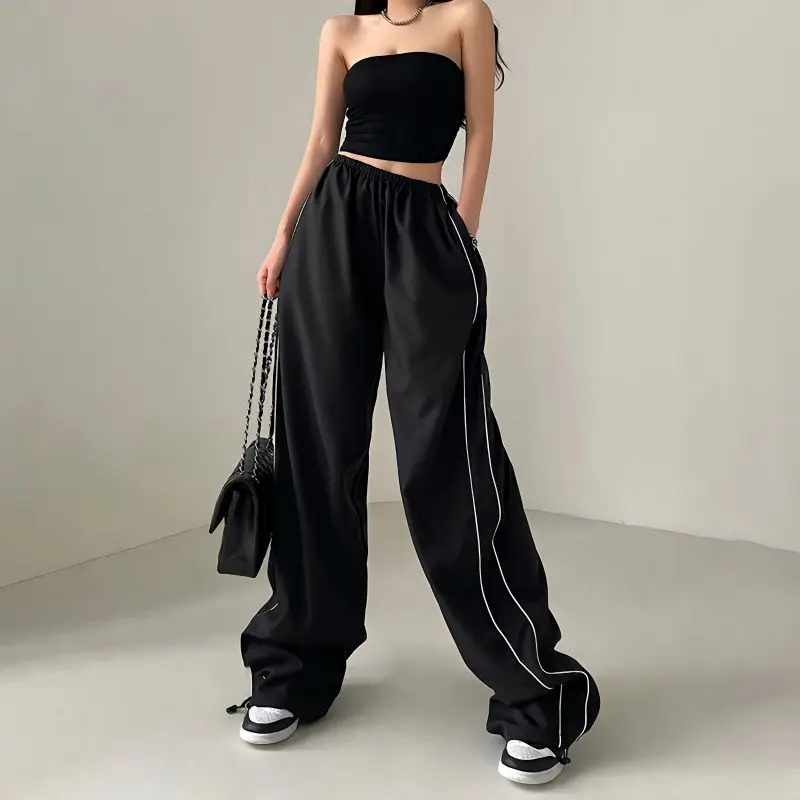 

STSVZORR Y2K Street Stripe Sports Casual Pants Women's High Waist Pants Loose Feet Spicy Girl Wide Leg Pants