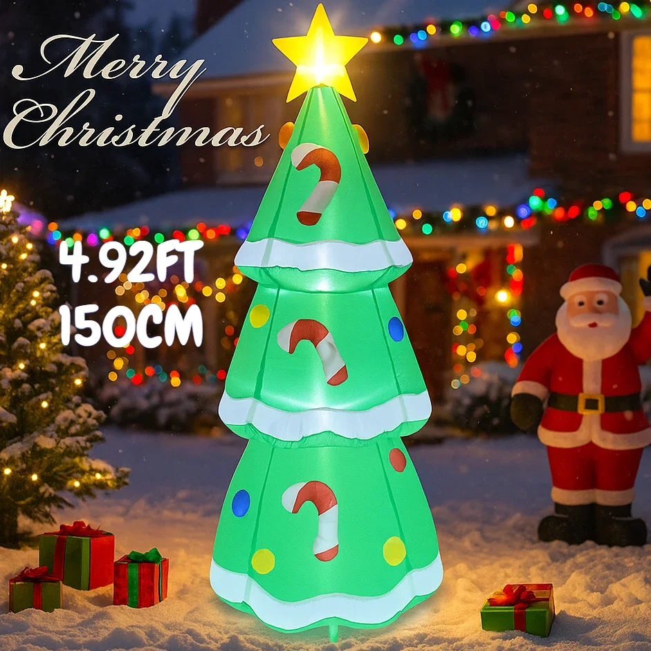 Juguetes inflables de Navidad de 4,92 pies con luz LED, suministros de árbol de estrella de Navidad, adorno para el hogar, regalo festivo, decoraciones de patio de Navidad