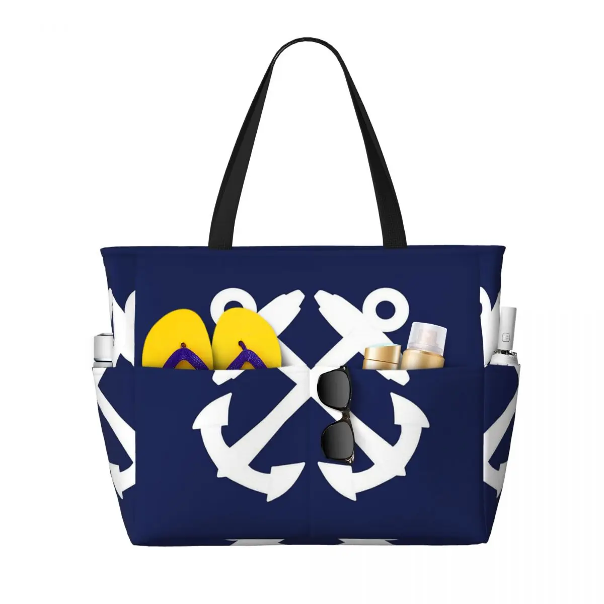 

Boatswains Mate Crossed Anchors - White Beach Tote Bag Sport Gym Yoga Duffle Large Tote Bag Women Travel Bag Fitness bag