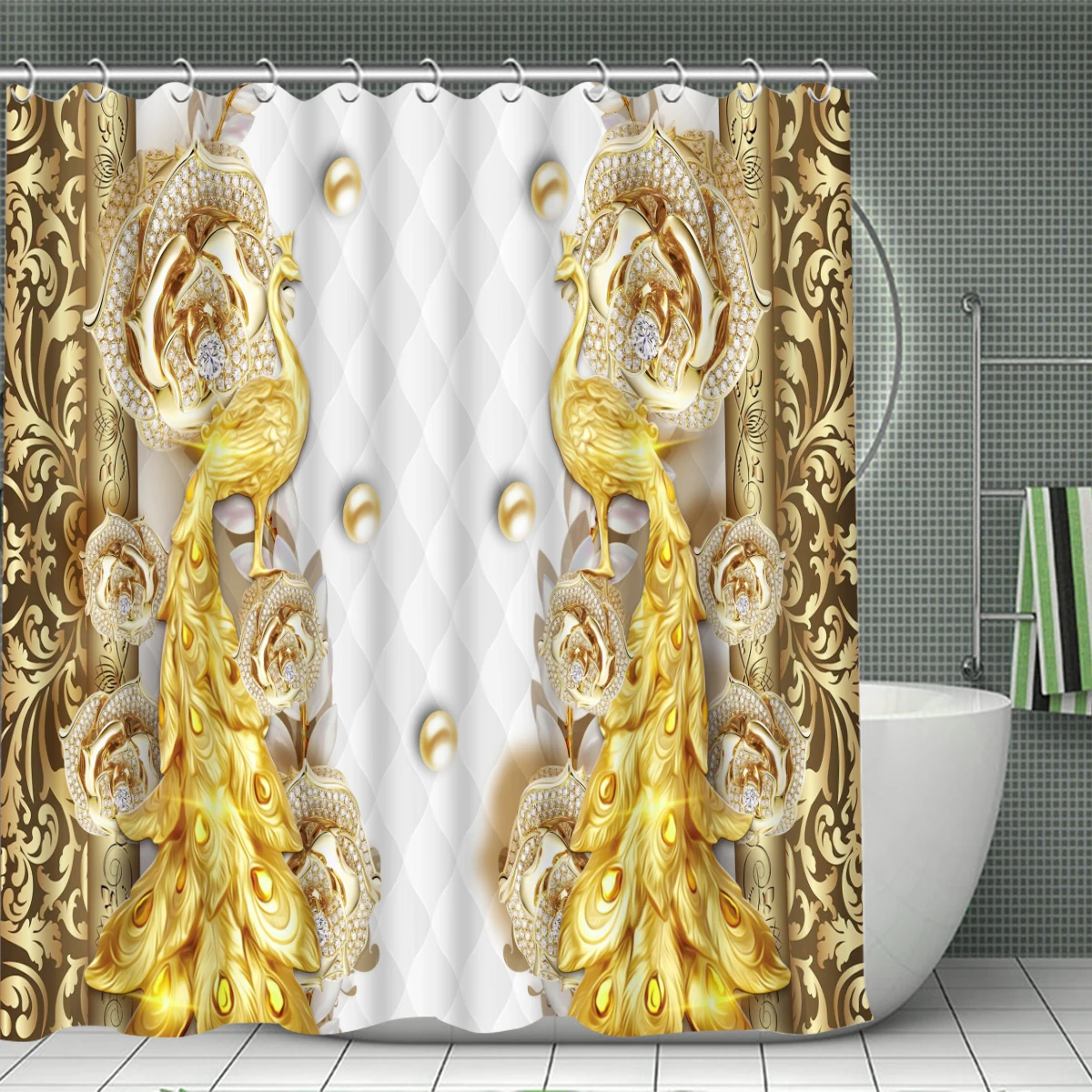 1/4 Piece Shower Curtain Set, Waterproof Bathroom Partition Curtain with Hooks, Anti-Slip Bath Rug, U Shape Mat, Toilet Seat Cov