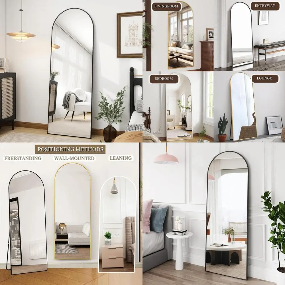 Arched Full Body Mirror 56x20 Inches, Black Floor Standing or Wall Mounted, Leaning or Hanging, Large Mirror for Home Decor