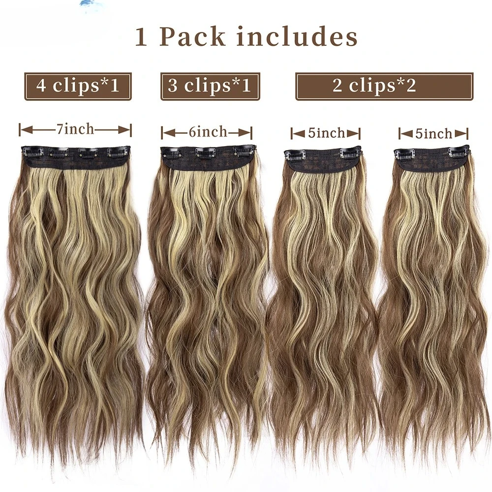 4Pcs/Set 20Inch Synthetic Hair Clip In Long Wavy Thick Hairpieces For Women Full Head Synthetic extenciones para el cabello