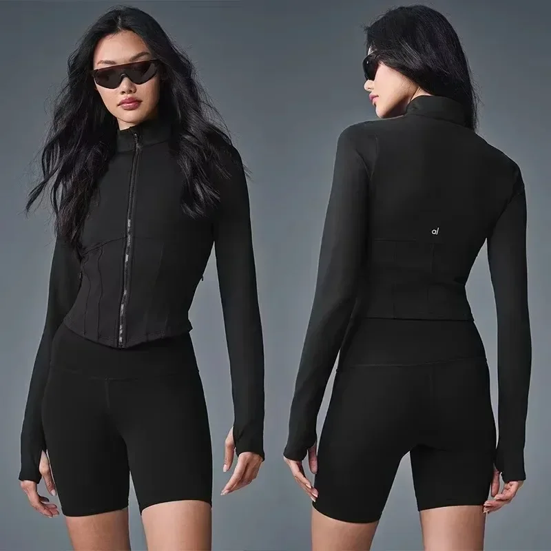 AL Slim aérographe Corset veste zippée complète sport à manches longues femmes vêtements de Yoga séchage rapide fermeture éclair Cardigan col montant veste