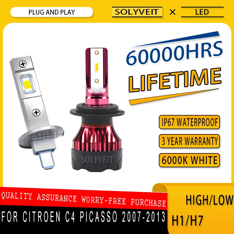 Niezawodne, powiększające pole widzenia reflektory LED H1 H7 (światła mijania i drogowe) do Citroen C4 Picasso 2007 2008 2009 2010 2011 2012 2013