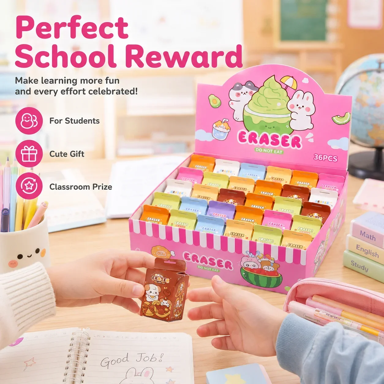 Milk Carton Shaped Eraser Mystery Box, Dust-Free Clean Eraser for Elementary Students, Primary School Class Reward