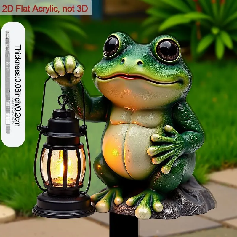 1-Piece Frog Lantern-Shaped Ornament Acrylic Garden Stake Frog Holding Lantern Design with Pointed Base Soil-Enhancing Decorative Art Insert Suitable for Flower Pots and Outdoor Planters