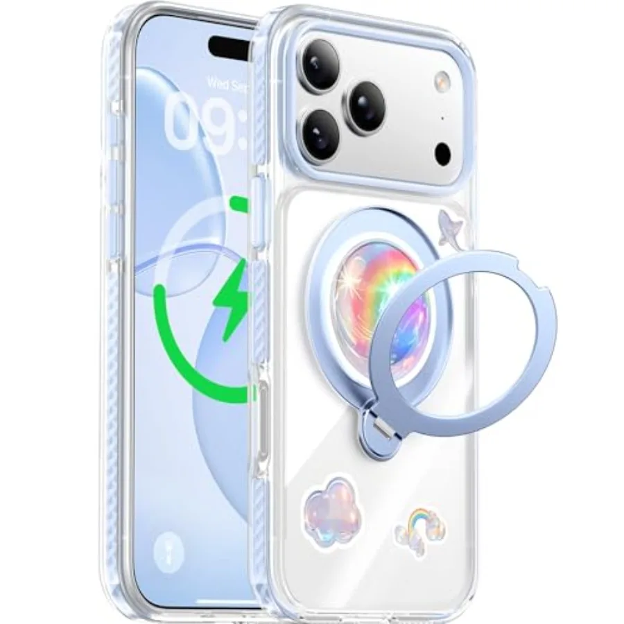 

Чехол Summer Series с вращающейся подставкой на 360° для iPhone 17 Pro Max, совместимый с MagSafe, военная защита от падения, магнитная Clea