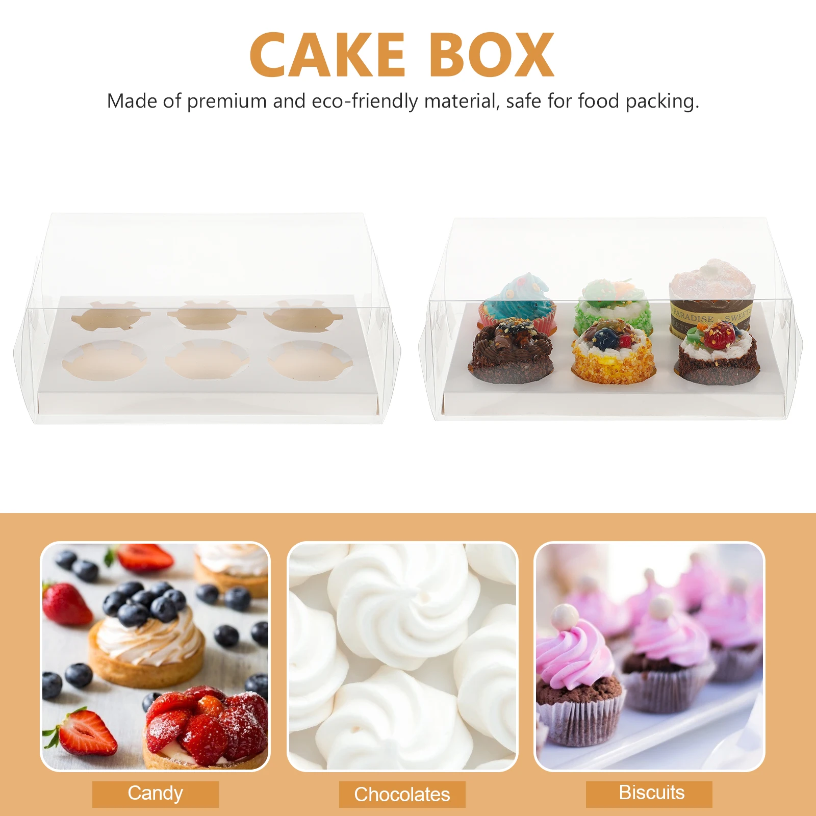 

6Pcs Cake Transparent Food Grade Plastic Waterproof Bakery Packaging Transparent Cake Box Suitable Parties Home