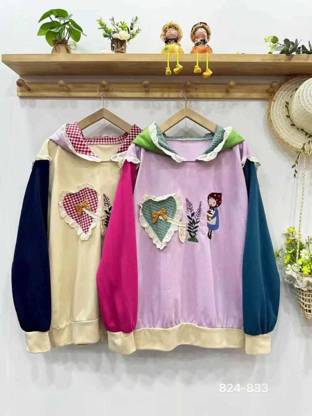 Japanese Kawaii Patchwork Sweatshirt Women Harajuku Cartoon Anime Clothes Mori Girl Preppy Warm Lovely Cute Hooded Pullover