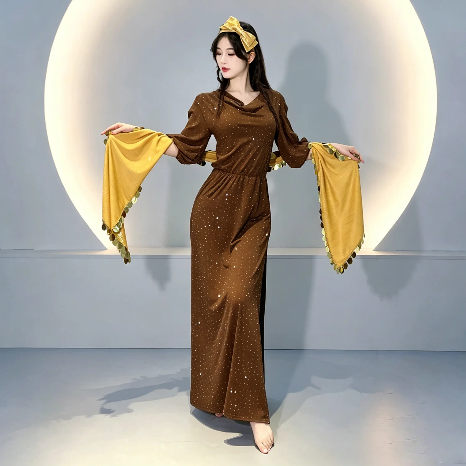 Women Belly Dance Coins Costume Baladi Saidi Dress Girls Training