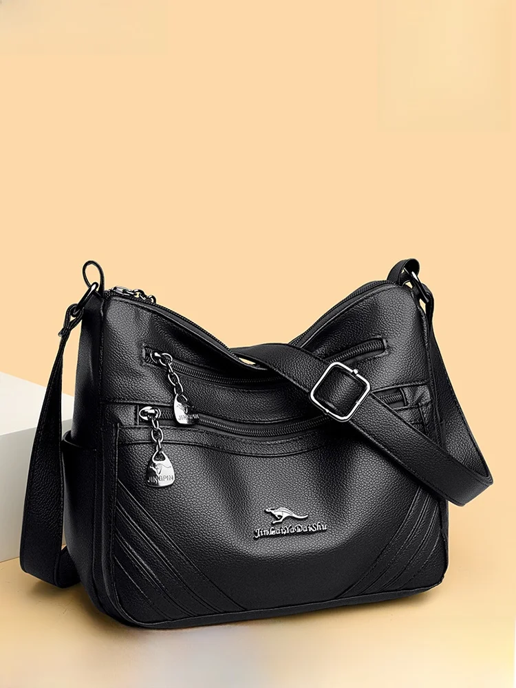 

Кожаная женская сумка большой вместимости, многослойная, из мягкой кожи, на одно плечо, через плечо, модная, для поездок на работу и шопинга