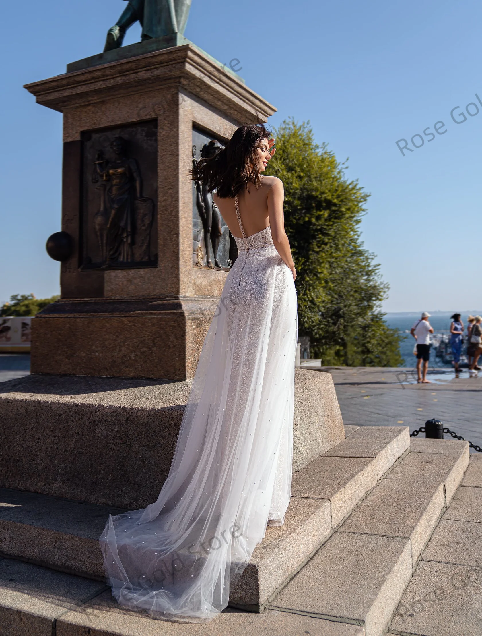 Vestidos de novia de sirena blanca para mujer, vestidos de novia con escote en forma de corazón y cuentas con abertura larga, vestidos de novia modestos sin mangas personalizados