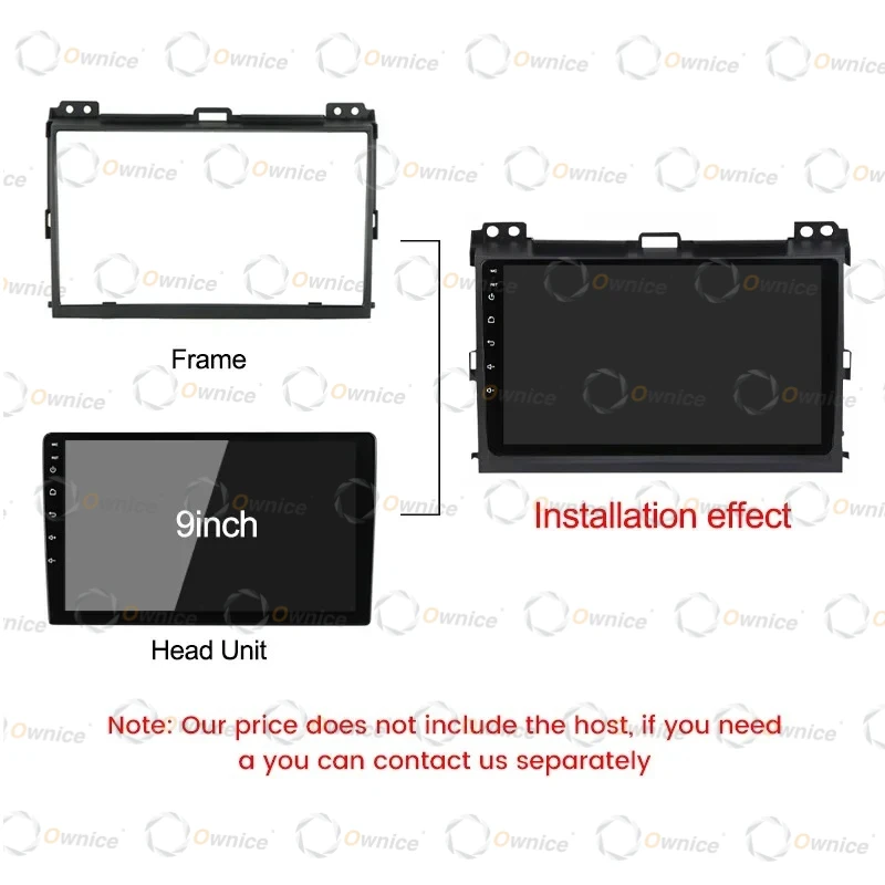 Ownice 9" Car Radio Fascia Frame for Toyota Land Cruiser Prado 120 2002-2009 2DIN Stereo Panel Wiring Power Cable Canbus Decoder