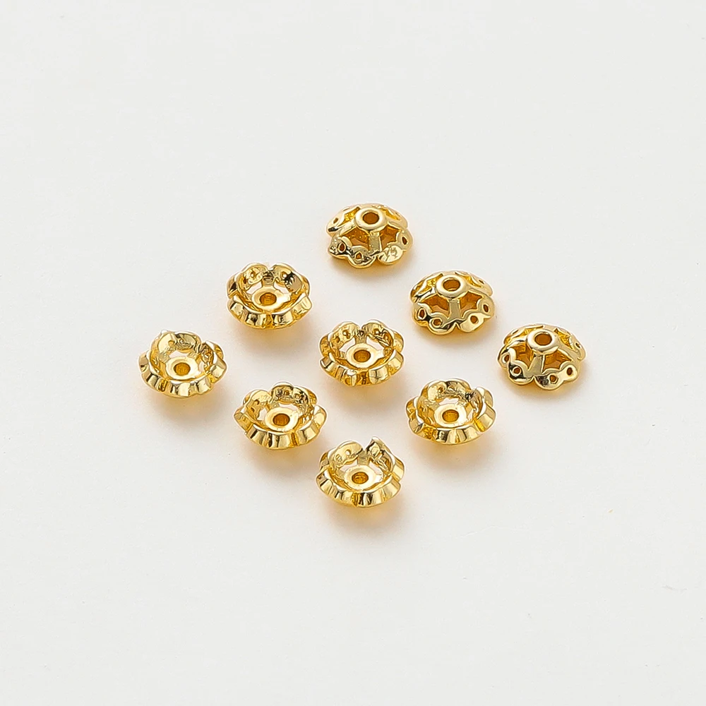 20Pcs 5-8mm 14K/18K Gold Color Plated Brass Tibetan Flower Cap Beads Caps for Bracelet Necklace Jewelry Making DIY Accessories