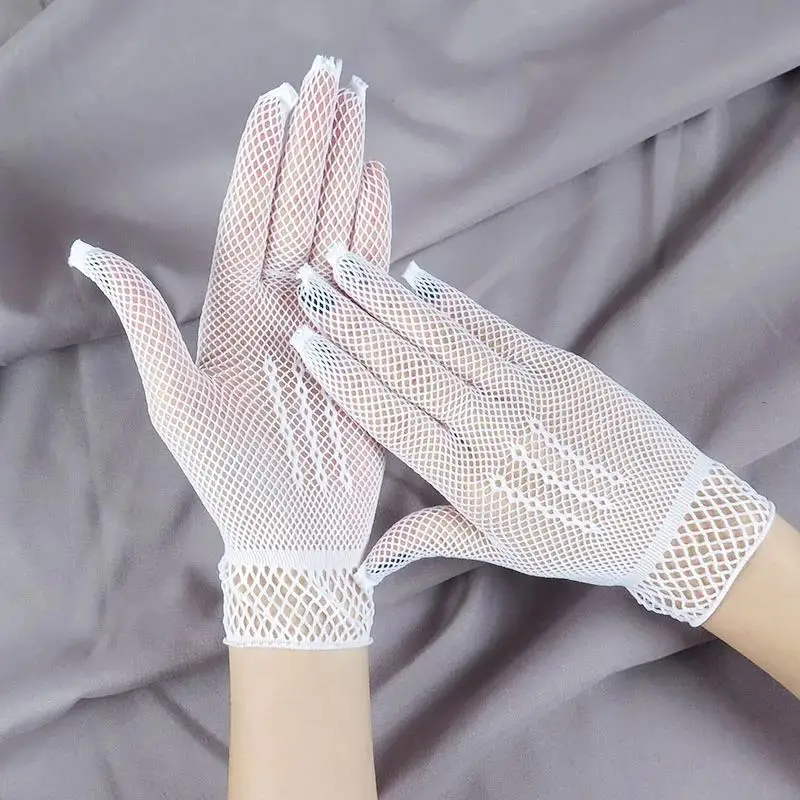 White Black Party Dress Bridal Gloves Lace Finger Short Fishnet Wedding Gloves Wrist Length Bride Accessories Gants De Mariee