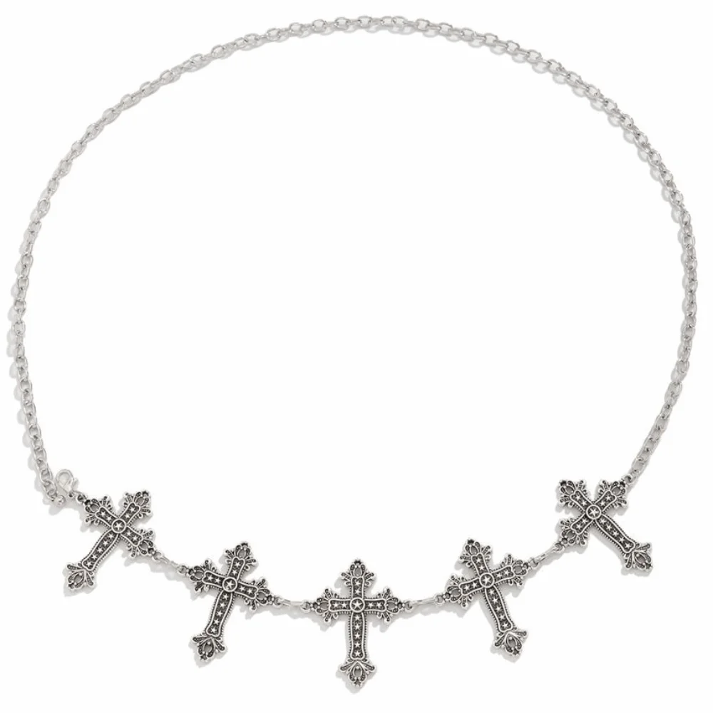 Rantai Pinggang Logam Unik dengan Liontin Salib, Desain Rantai Link, Rantai Tubuh, Rantai Pinggang yang Dapat Disesuaikan, Aksesori Pakaian