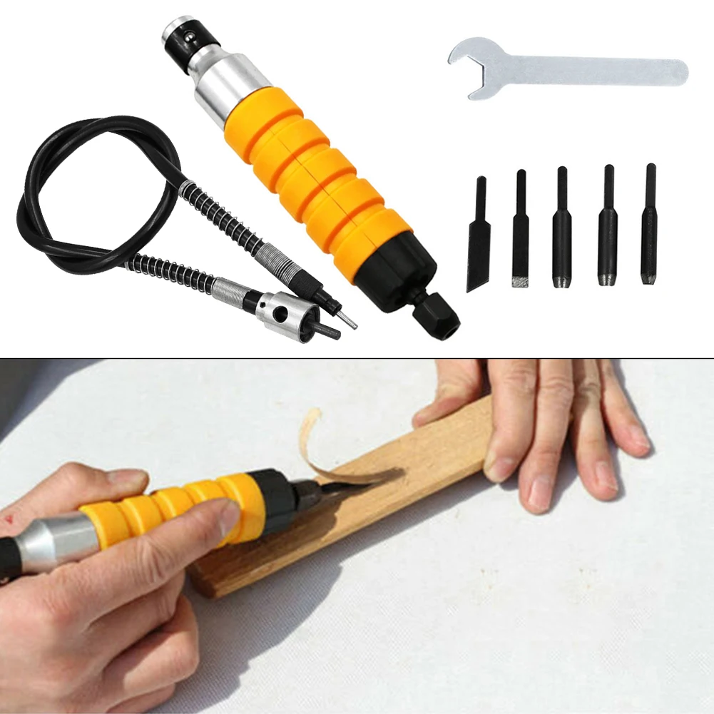 Electric Chisel Carving Tool Set With 5 For Blades Flexible Shaft For Wood Furniture Engraving Sculpting Power Oscillating Acces