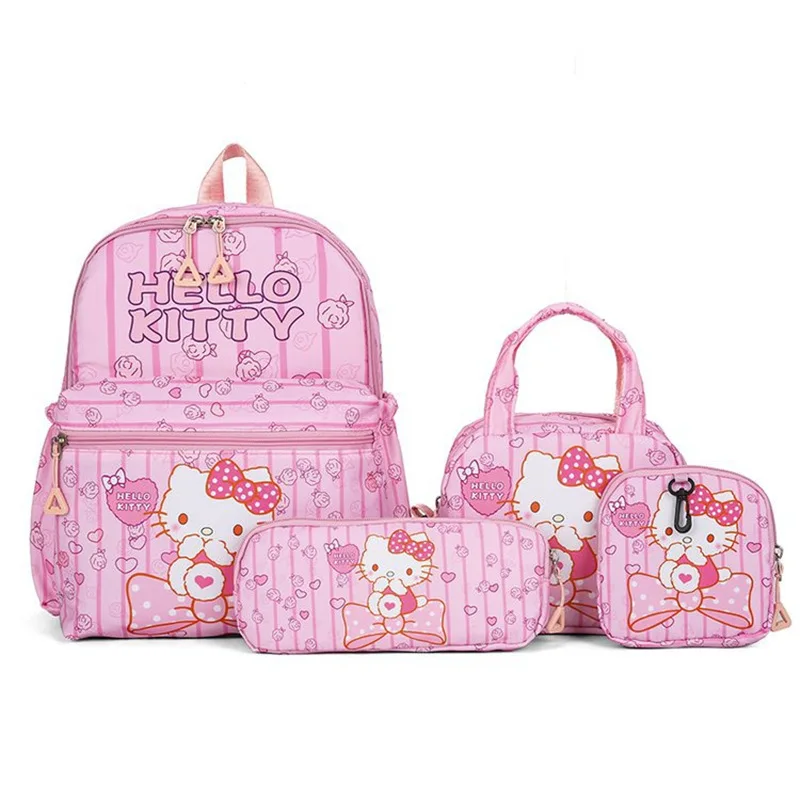 Mochila Kuromi fofa de 4 unidades, estojo de lápis, bolsa de ombro, conjunto de carteira, bolsa escolar Hello Kittys, bonecas Melodys mochila casual ao ar livre