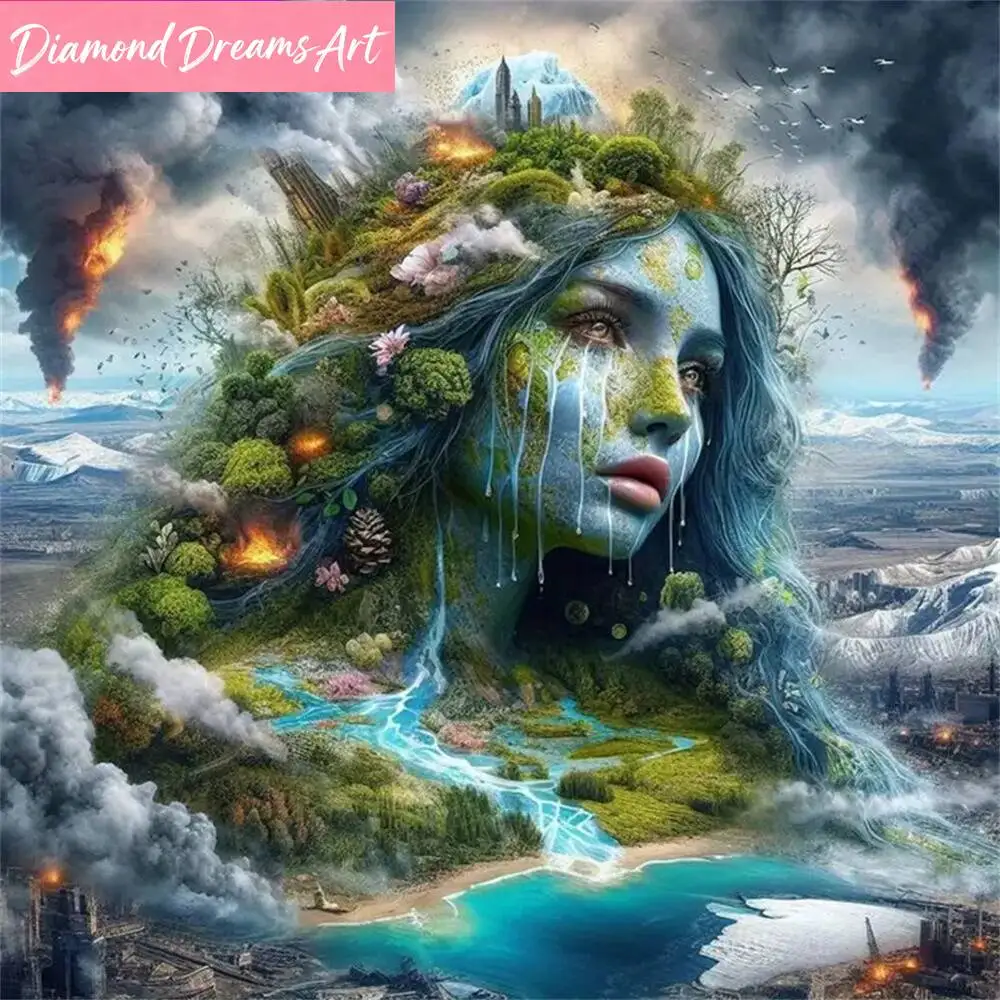 Diamant-Malerei Frauenporträt Bild Strass DIY Diamant-Mosaik Abstrakte Wasserfall-Landschaft Handgemachtes Hobby