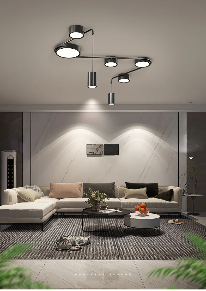 Lámpara LED de techo para sala de estar, luces modernas de estilo nórdico minimalista, color negro, iluminación Simple para dormitorio y pasillo