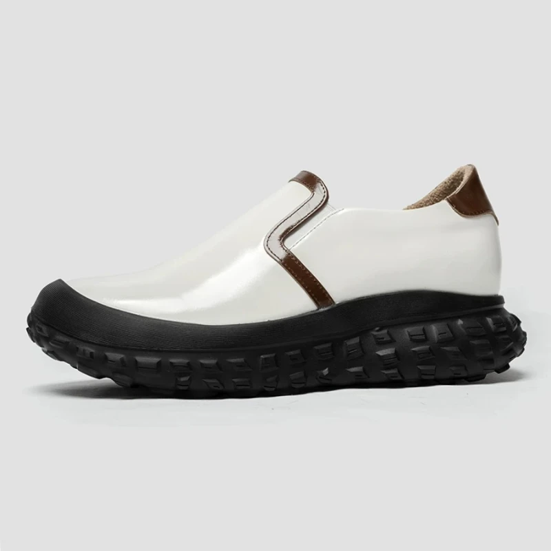 Cowhide Loafers Height-increasing Shoes Men's Tire Thick-soled Height-increasing Shoes Wide-headed Casual Sports Leather Shoes