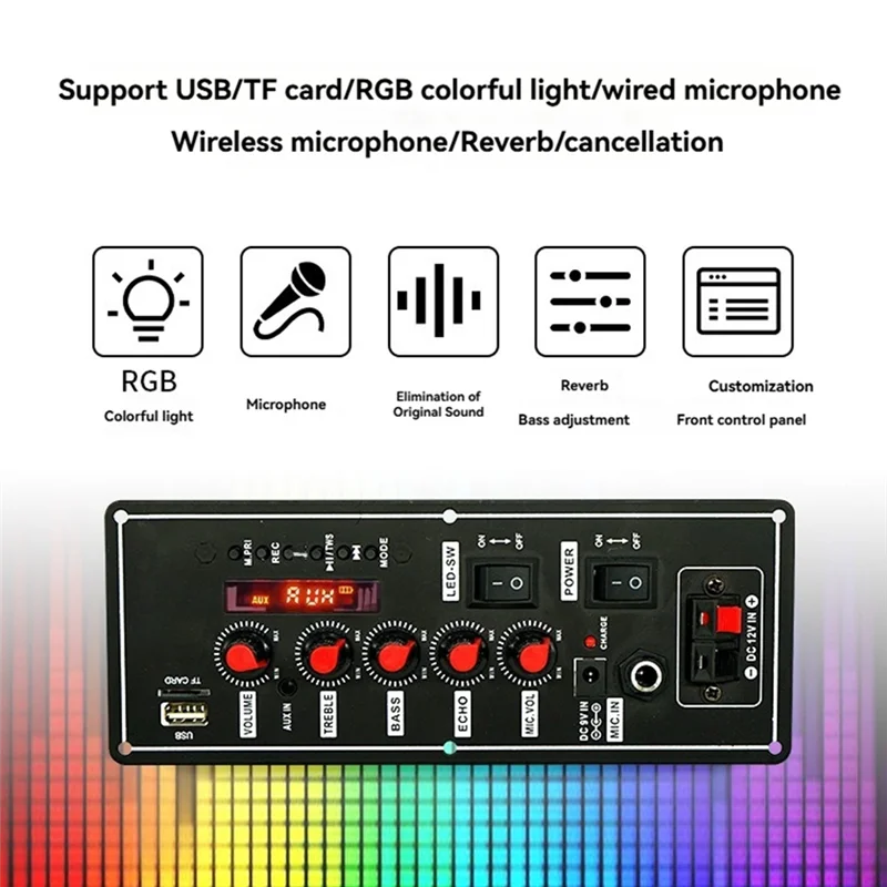 20W 블루투스 오디오 디코더 증폭기 보드 7.4V MP3 서브우퍼 마이크 앰프 자동차 음악 무손실 중저음 사운드-POS