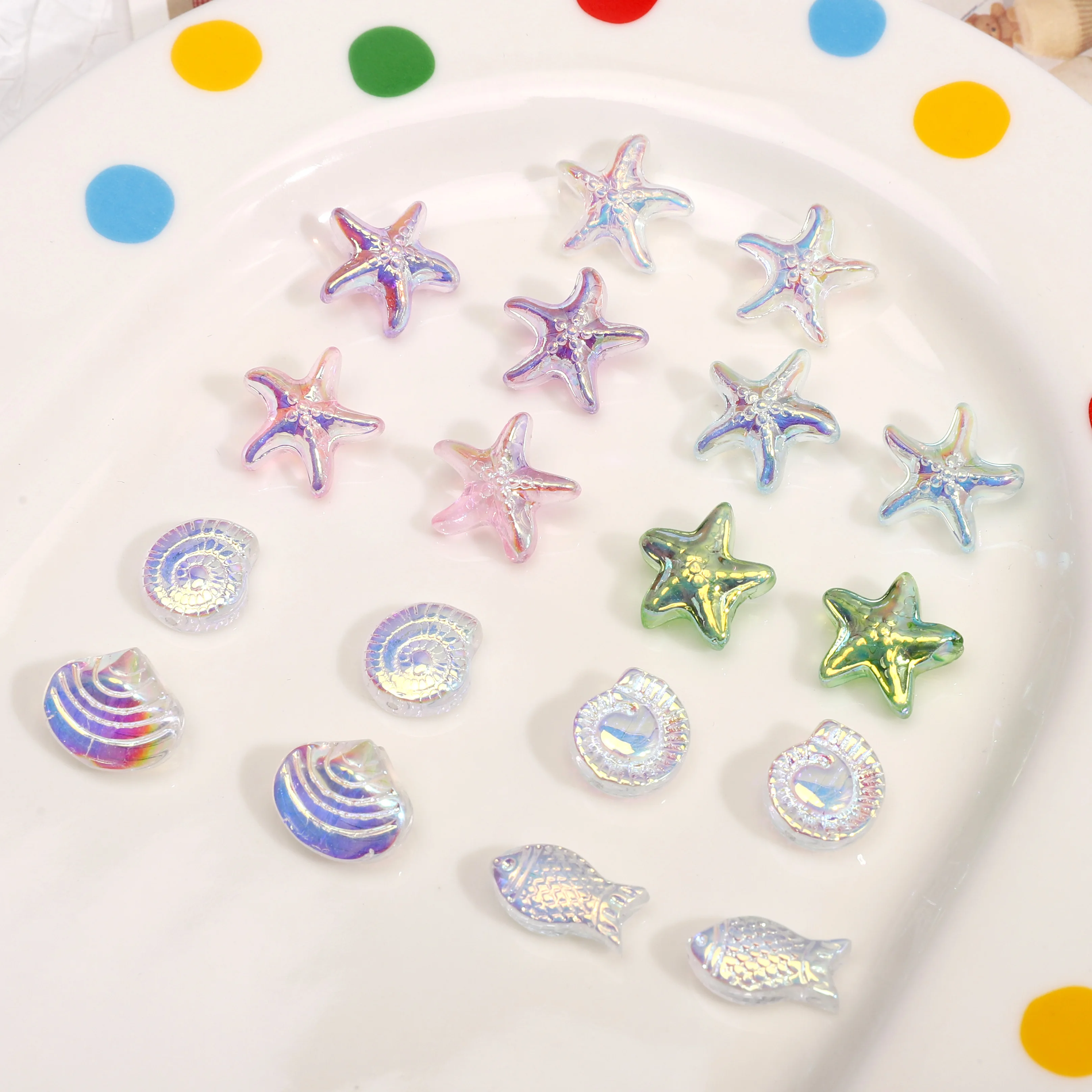 

5Pcs AB Color Sea Star Shell Snail Fish Shape Glass Beads Loose Spacer Beads For DIY Bracelets Keychain Jewelry Making Materials