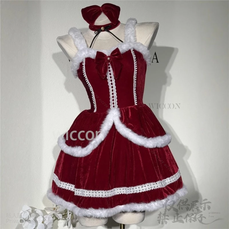 Christmas 2024 New Costume Maid Dress Sexy Red Lolita Cosplay Anime Santa Claus Cute Ladies Slim Plush Cos For Girls Customized