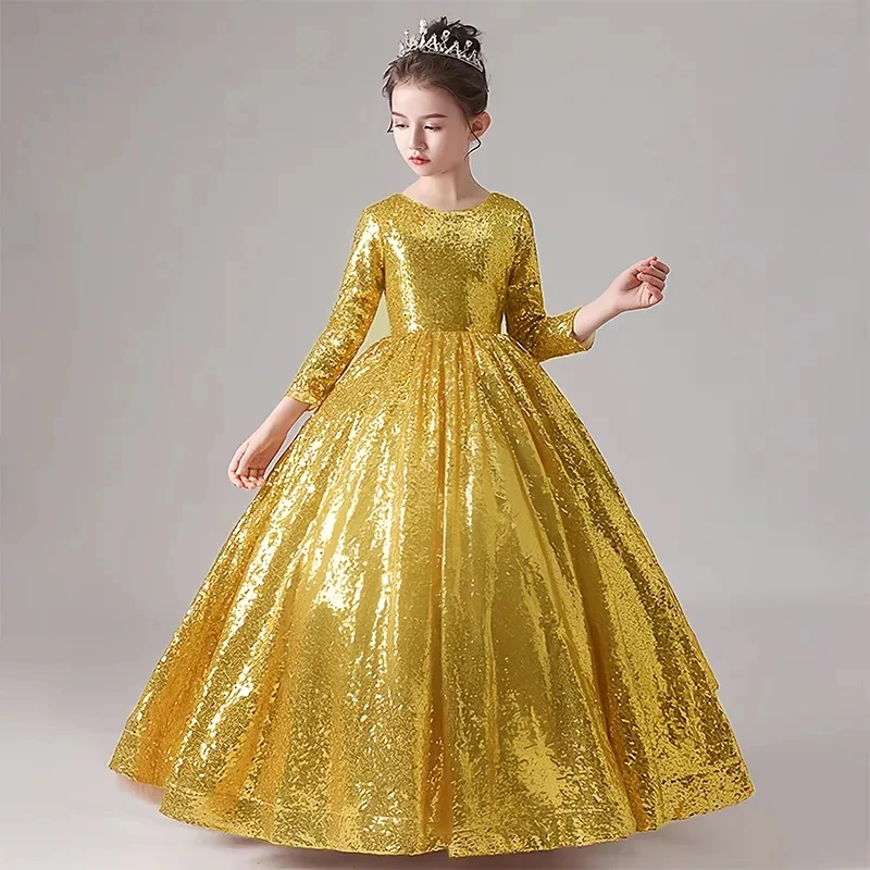 Neue Kinder Ballkleider Mädchen elegante Pailletten Ballkleider mit Teenagern Abend party Abendkleid Mädchen Kommunion glänzendes Kleid