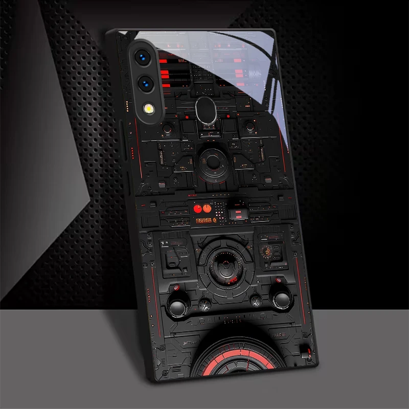 Red Cockpit Console Black Glass Phone Case For Samsung Galaxy A50 A52 A52s A53 A54 A55 A56 A51 A80 A70 A71 A35 A34 A30 20 Cover
