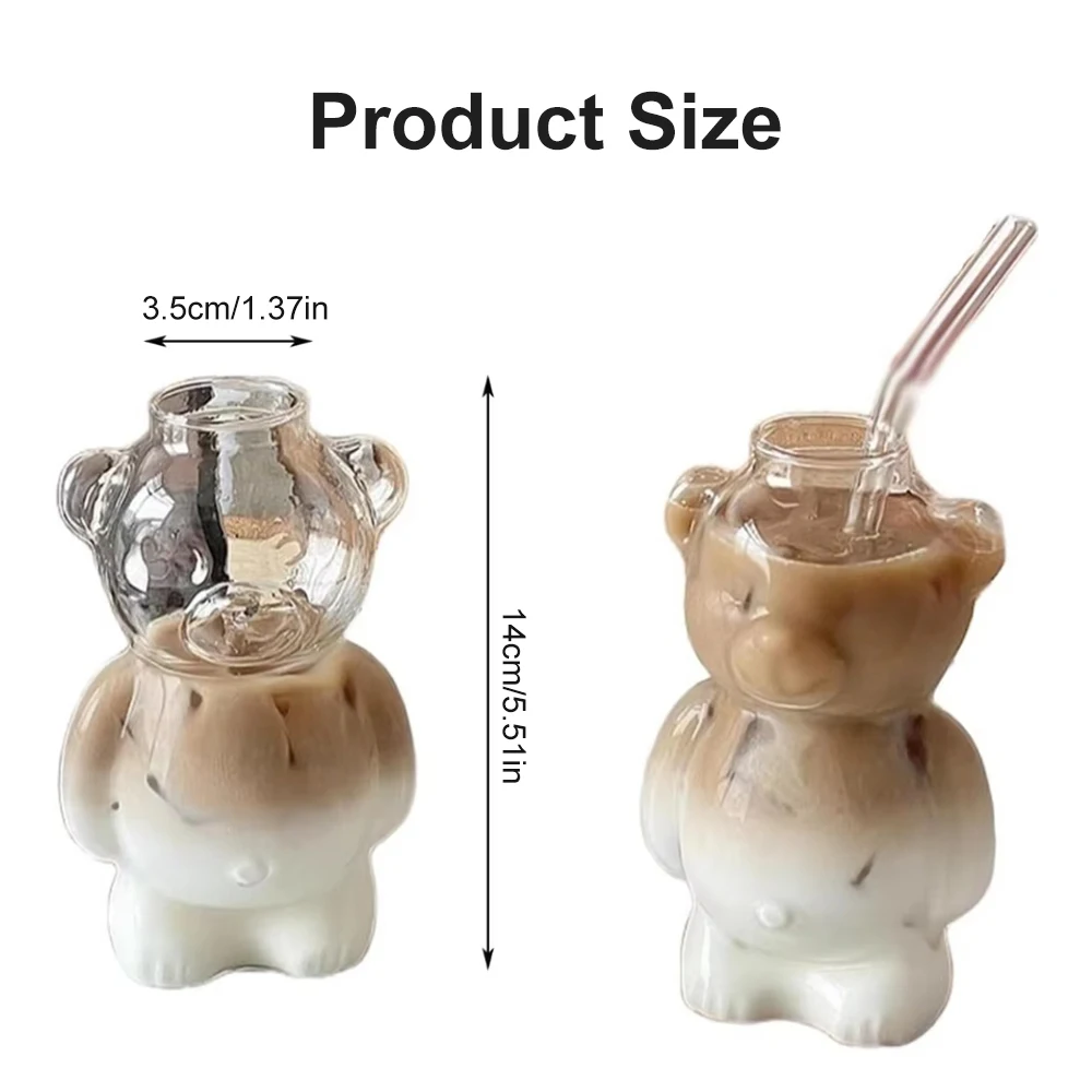 320ML Creative Bear Glass Cup with Straw Clear High Borosilicate Glass Hot Cold Drink Coffee Milk Beer Mug for Party Gift