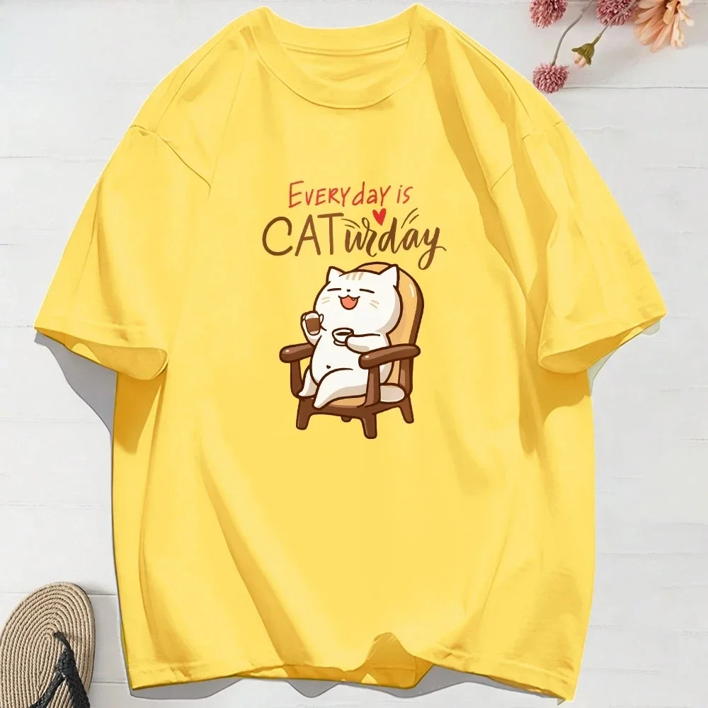 كل يوم هو القط عطلة القهوة القطط سعيد يطبع القمم لينة س الرقبة تي شيرت ملابس كاجوال ملابس النساء الصيف تي شيرتات عجيبة