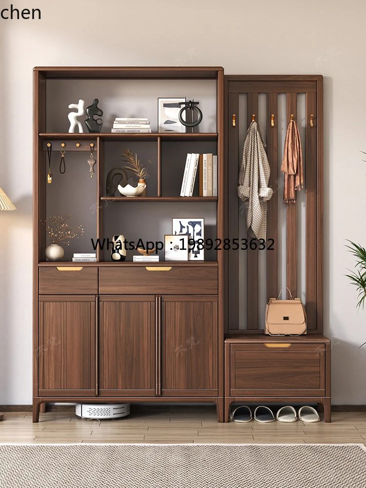 WW solid wood entrance cabinet, door-to-door partition screen, double-sided modern simple shoe cabinet, integrated hall cabinet