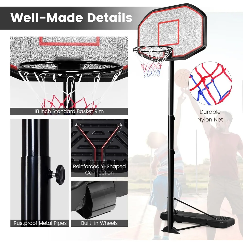 調節可能な屋外バスケットボールゴール 6.5フィート～10フィート、43インチの耐衝撃性バックボード、18インチのバスケット、全天候型、様々な用途に適しています