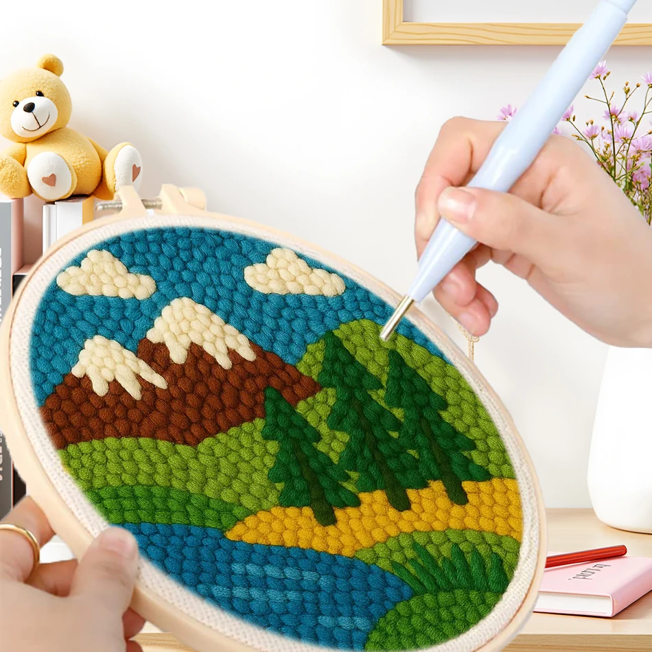Kit de bordado con aguja mágica GATYZTORY para principiantes, diseño de paisaje, fácil manualidad DIY, arte de puntada, decoración del hogar