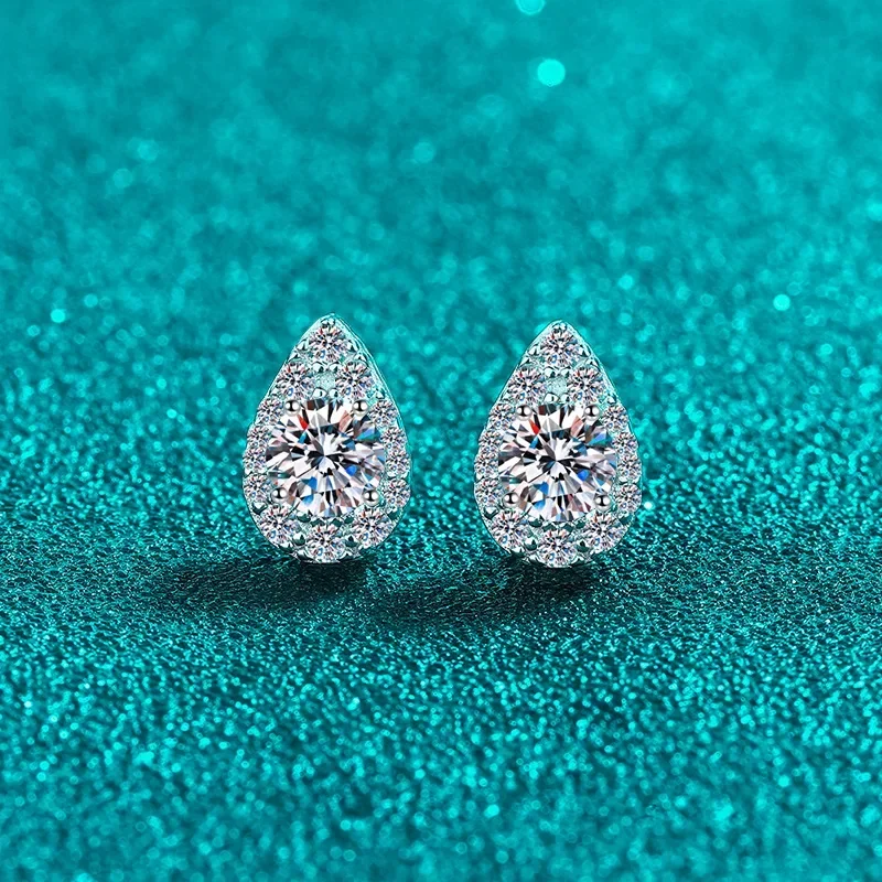 

Platinum Pt950 White Gold 18K Stud Earrings for Women 1ct Moissanite Diamond Earrings Drop-shaped Simple Fine Jewelry Gift