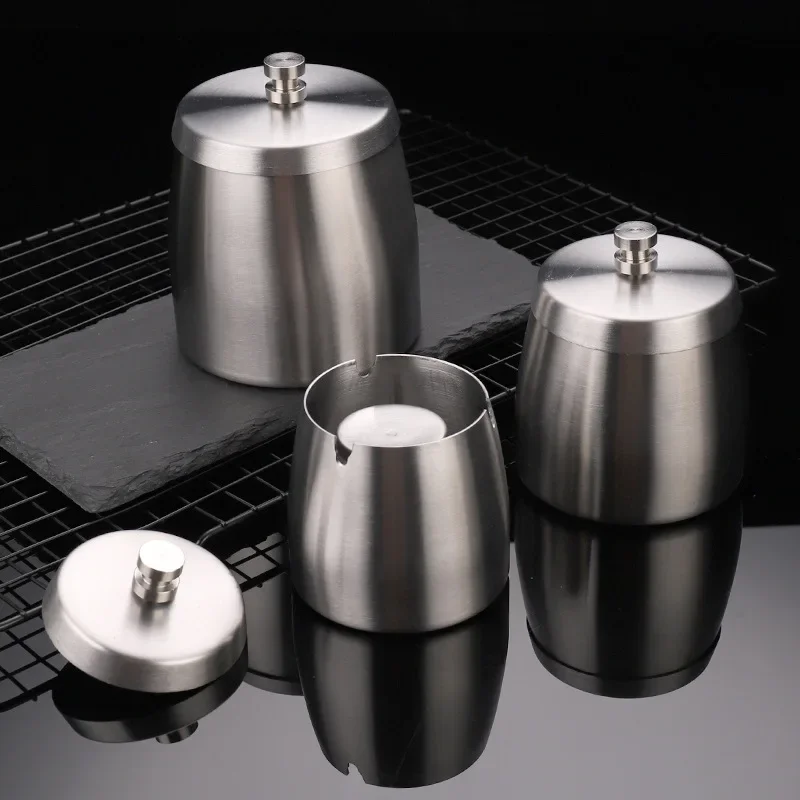 Thickened Stainless Steel Ashtray with Cover Stainless Steel Ashtray Anti-fall Internet Cafe Restaurant Hotel Home