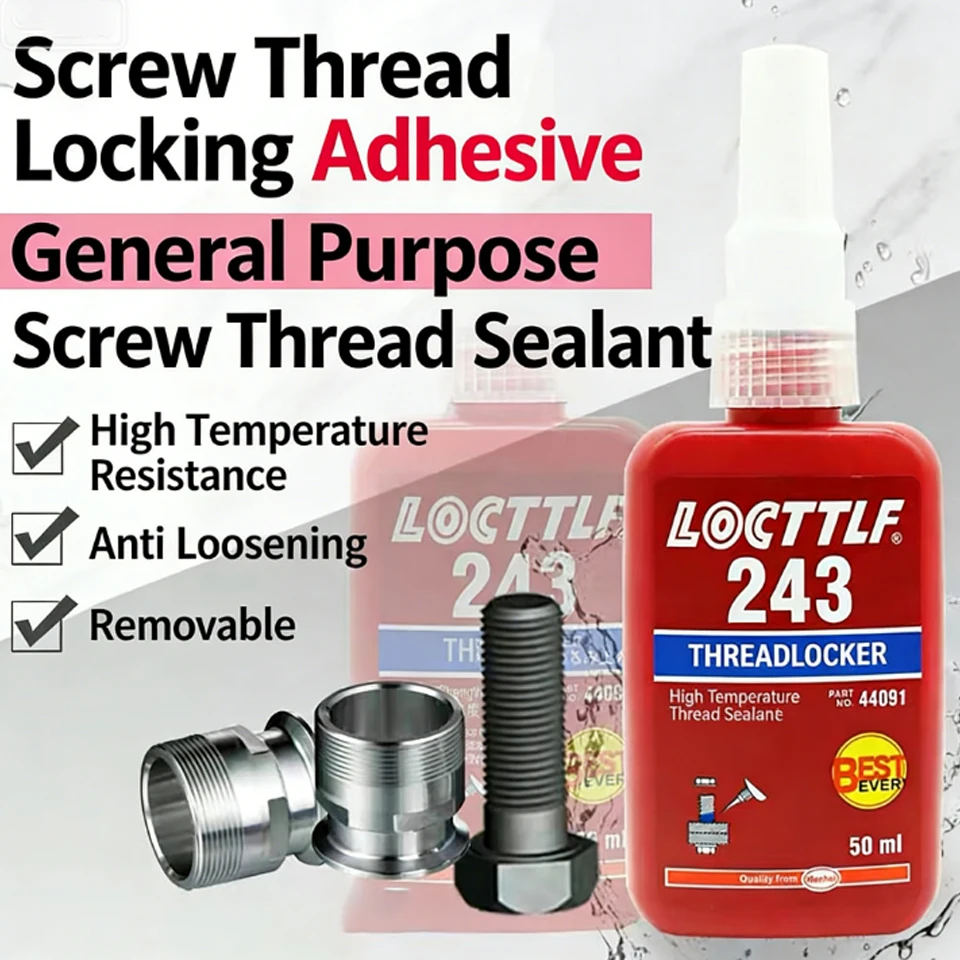 Loctite 243, Fijador de Roscas, Adhesivo Anaeróbico de Curado Rápido, Agente Fijador de Roscas, Resistente a la Corrosión, Anti-Desprendimiento