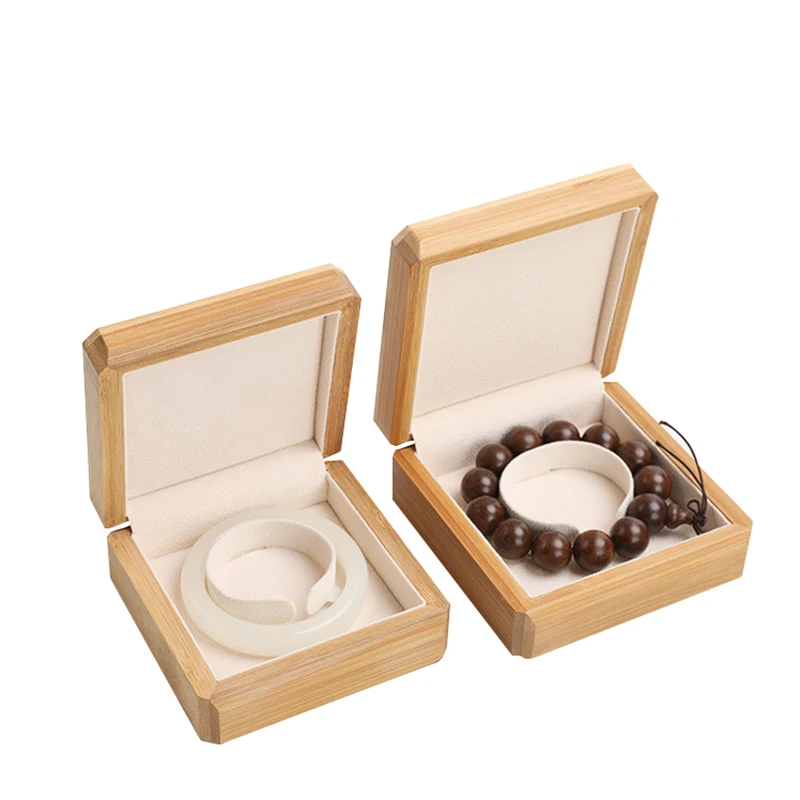 Caja de joyería de madera de bambú de alta calidad, brazalete, colgante, collar, anillo, caja de embalaje de joyería, venta al por mayor