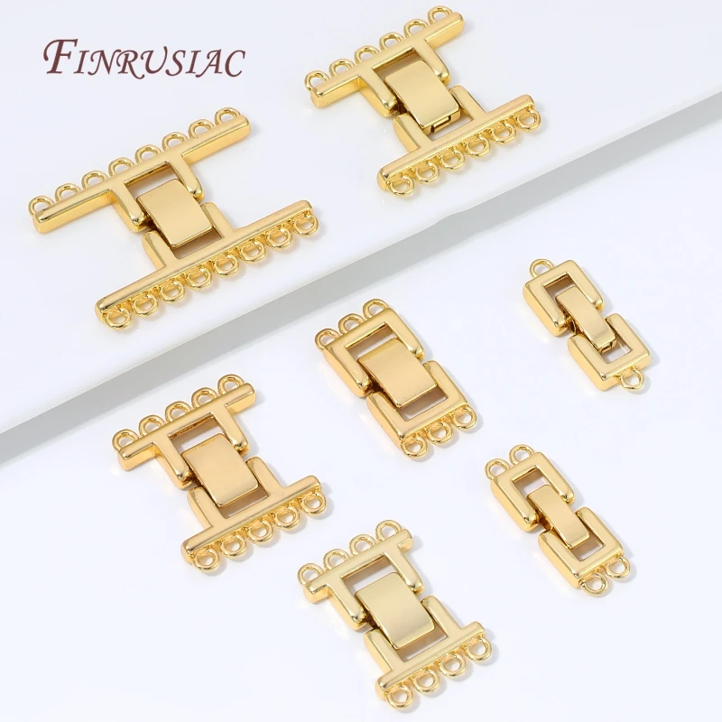 18K Gold Plated Multi Strands Clasp Connector Rectangle Layered Pearl Bracelet Clasp Multi Loops DIY Jewelry Making Accessories - view 3