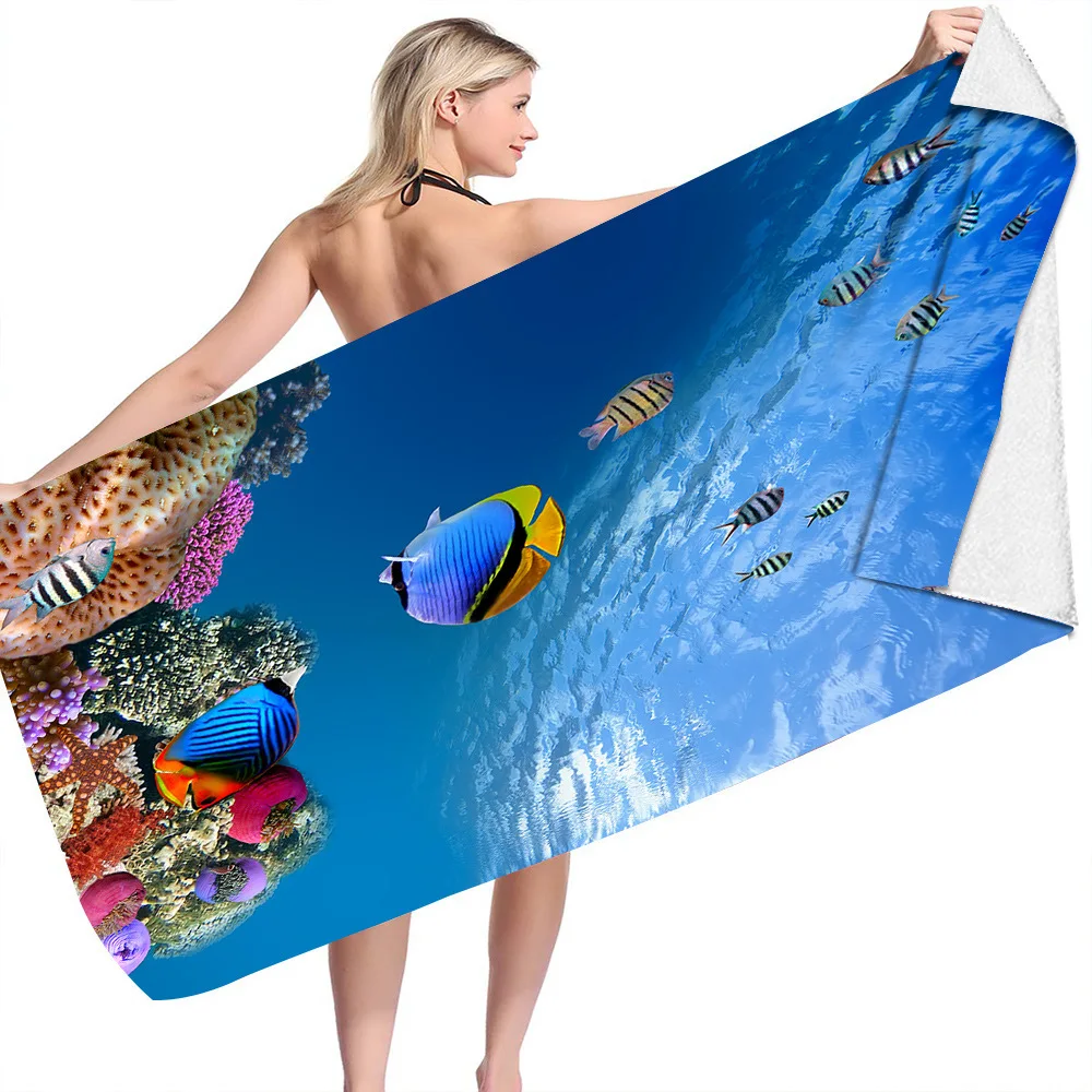 Customizable Adult Kid Sea Animals 3D Print Microfiber Quick Dry Beach Towel Pool Beach Mat Surf Shawl Sport Fitness Sweat Towel