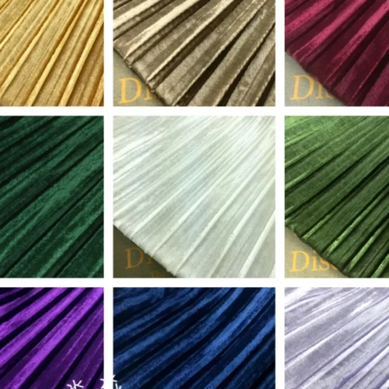 100x150cm Soft Large Pleated Crushed Fabric Golden Velvet Skirt Strapless Dress Fabric Electro-optic Crumpled Fabric Cloth