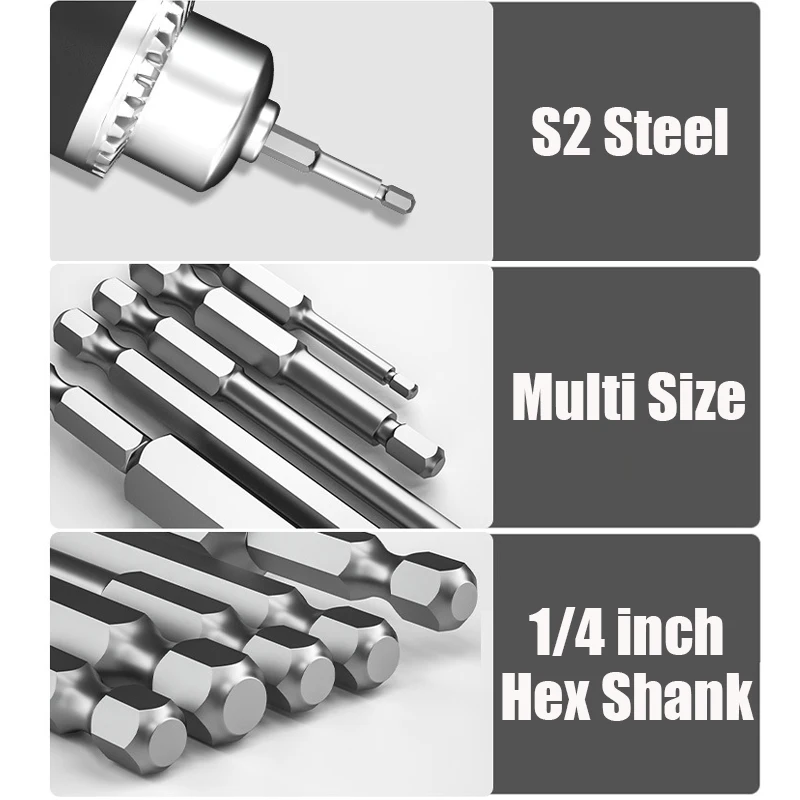 9/10pcs Hex Head Allen Wrench Drill Bits Set H1.5-H10 Metric Allen Screwdriver Bits Magnetic Tip Hex Key Screwdriver Socket Bit