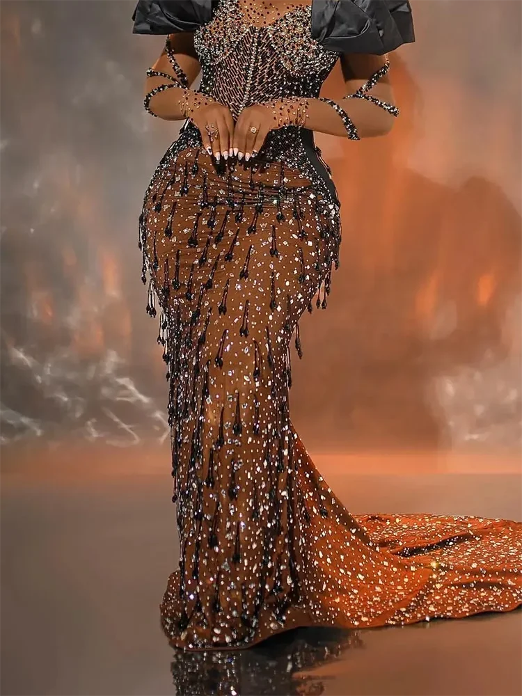 

Illusion Special Occasion Sequined Beading Mermaid Formal Evening Dresses Birthday Party Prom Gowns Customized