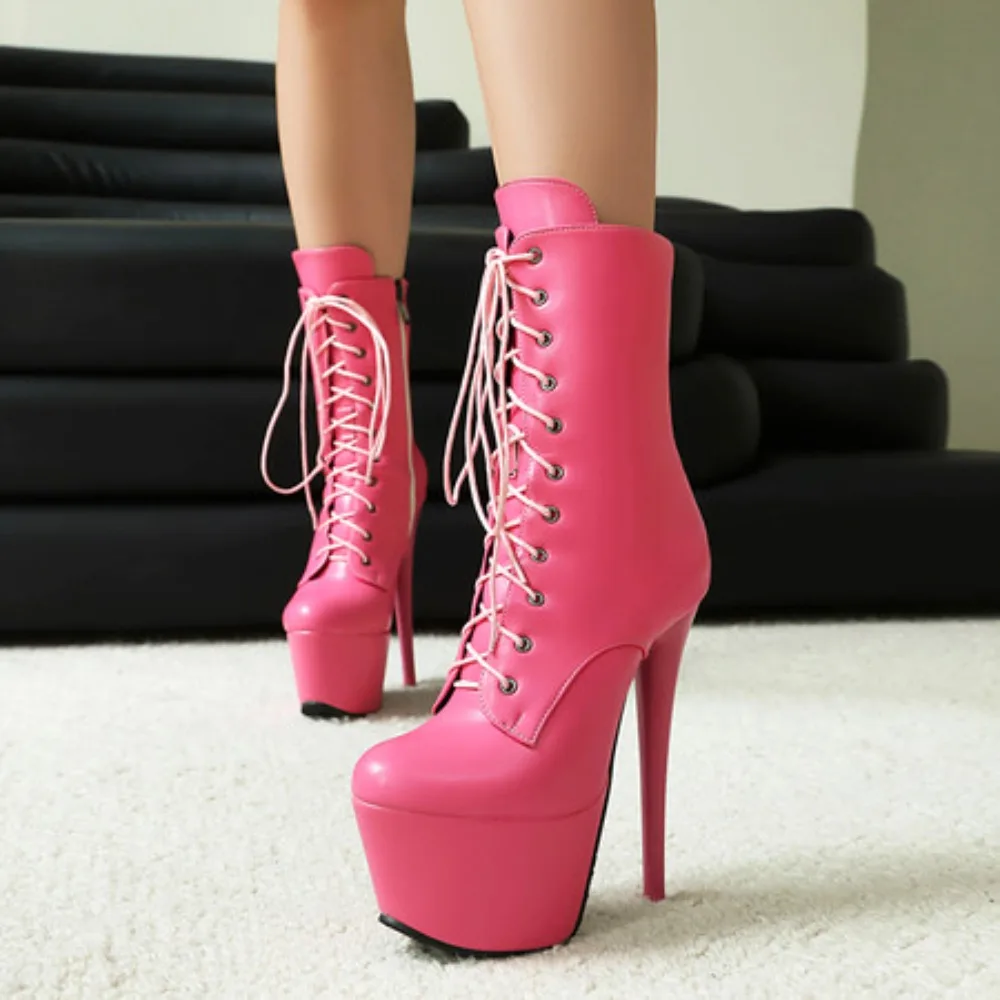 

Plus Size Super Platform Hollowed Thin Heel Cross-Tied Zipper Mid-Calf Boots For Fashion Shows Exaggerated Boots For Nightclubs