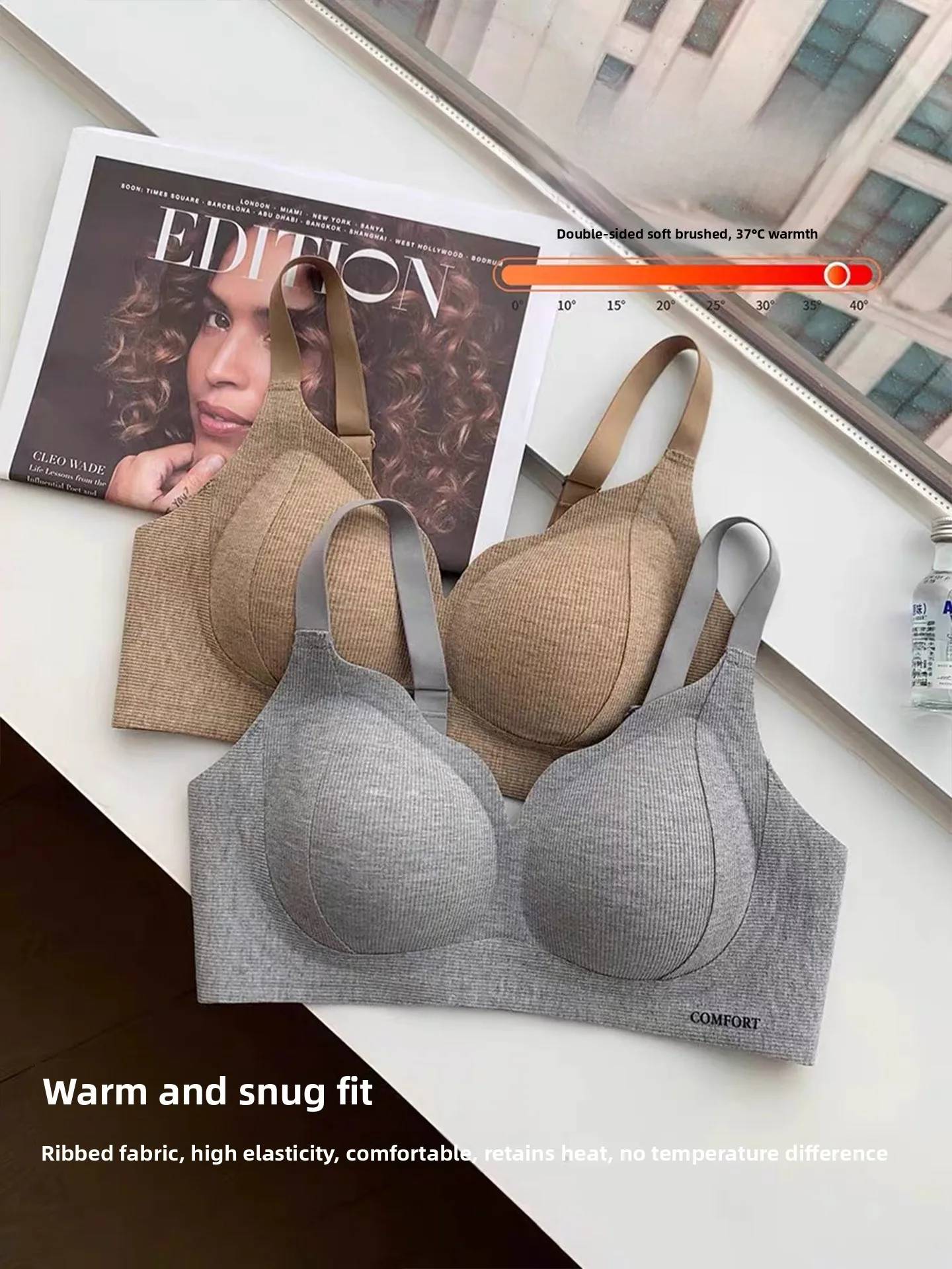 Ladies Thin Thread Lift Underwear Nylon Fabric Adjustable Shoulder Strap No Steel Ring Support Soft Cushioning Pure Color Bra
