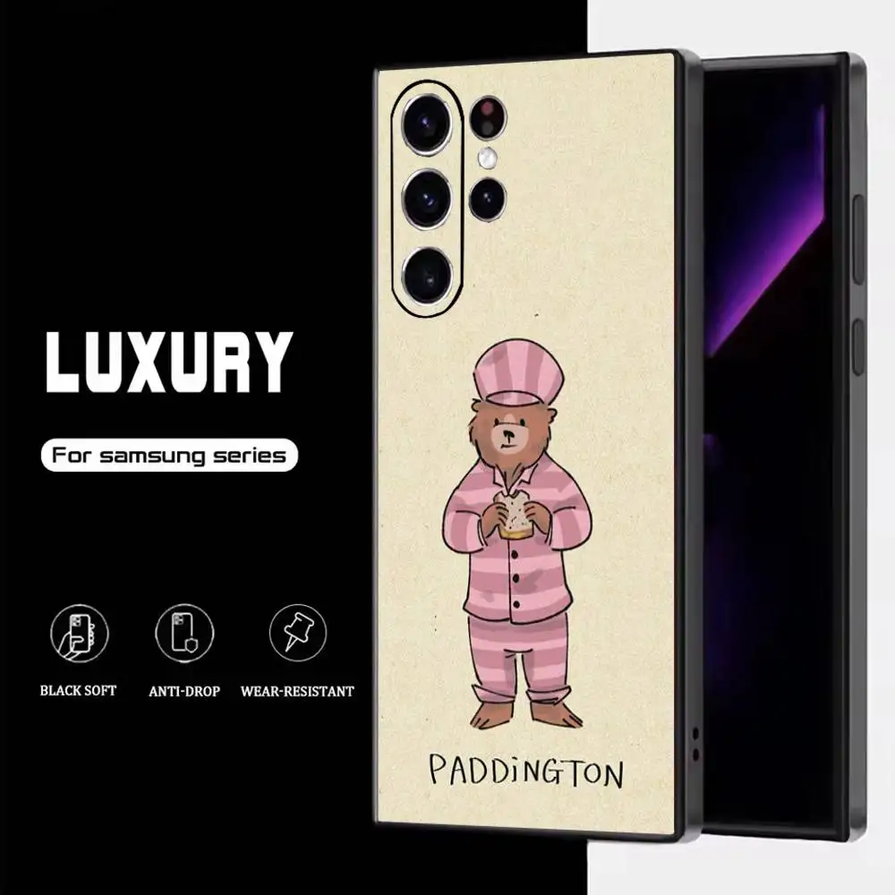 حافظة لهاتف سامسونج L-Lodon B-Bear لهاتف سامسونج S25، S24، S23، S22، S21، S20، S10، Ultra، Plus، Lite، FE، غطاء أسود من السيليكون الناعم